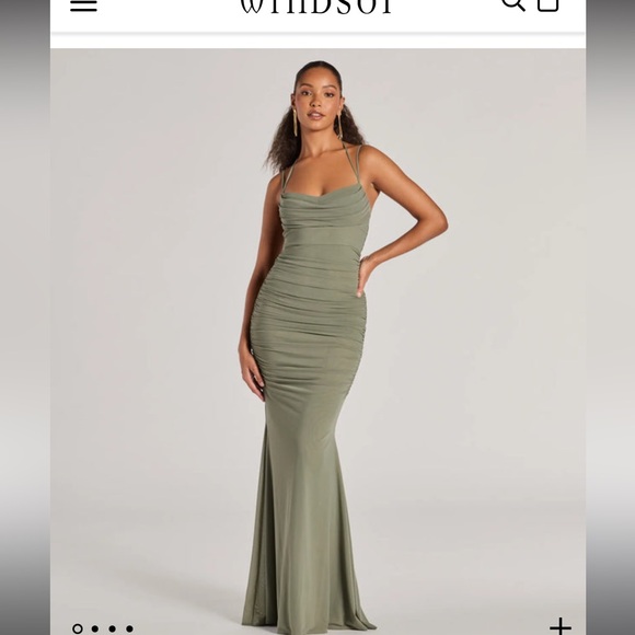 Windsor Jae Formal Mesh Ruched Mermaid Long Dress small - Picture 3 of 9